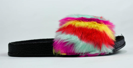 Kids  Faux Fur Slider Rainbow Shoes