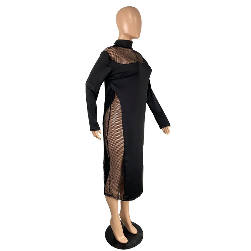 Plus Size Women Long Sleeve Black Dress