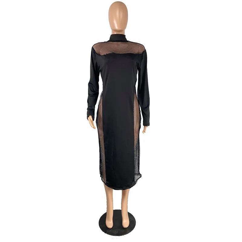 Plus Size Women Long Sleeve Black Dress