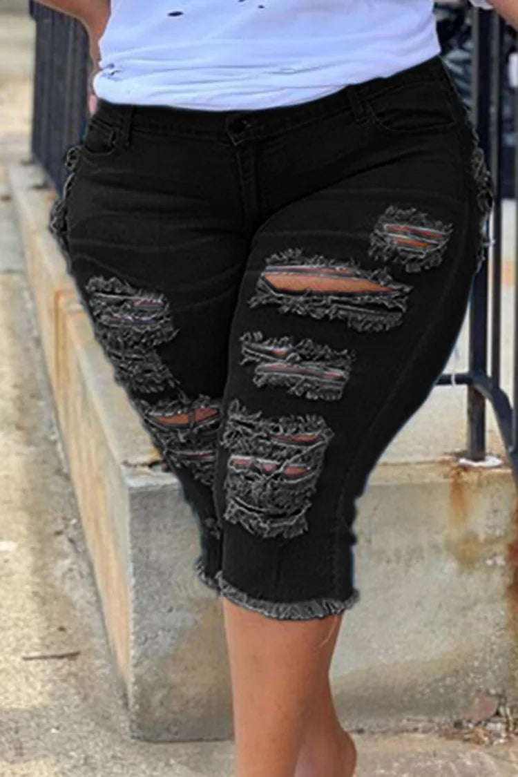 Womens Plus Size Ripped  Shorts