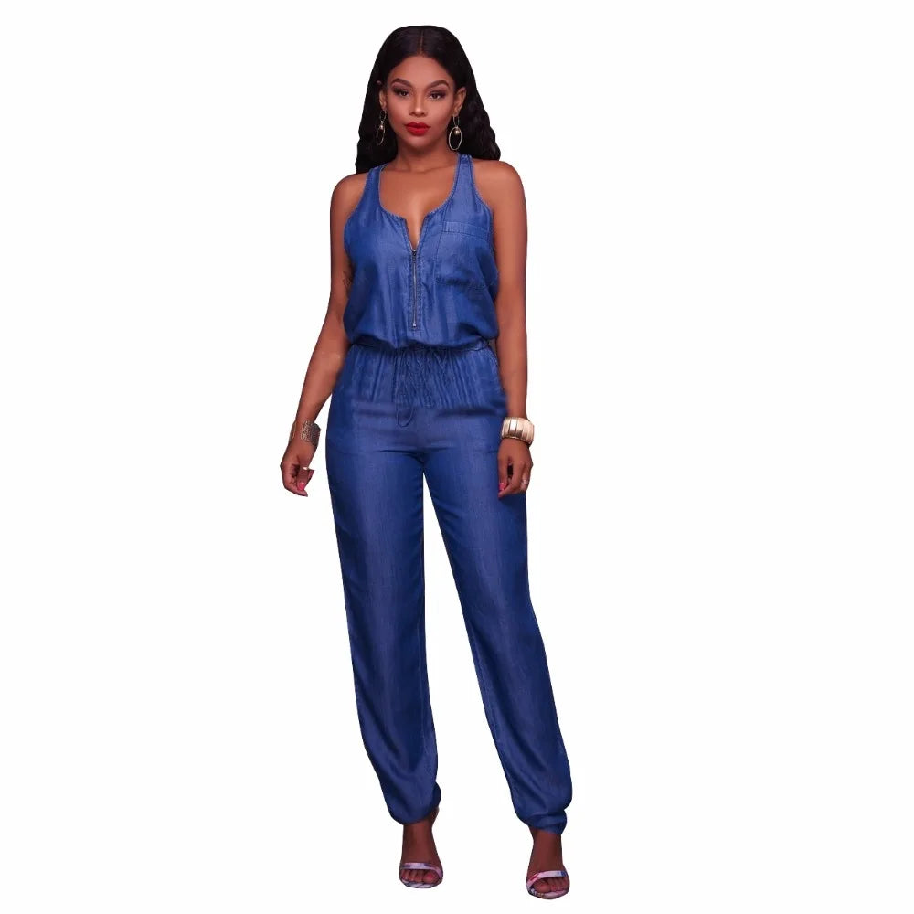 Women Sleeveless Denim Romper