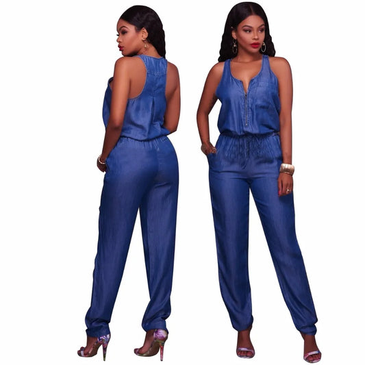 Women Sleeveless Denim Romper