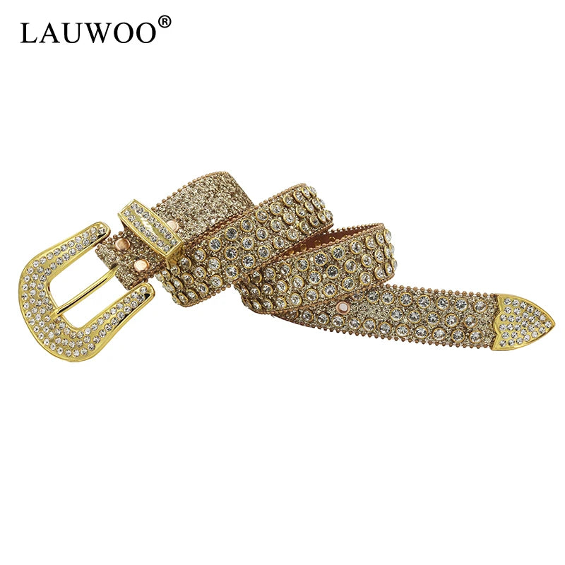 Diamond Rhinestone Crystal Studded Pin Buckle Belts for Women