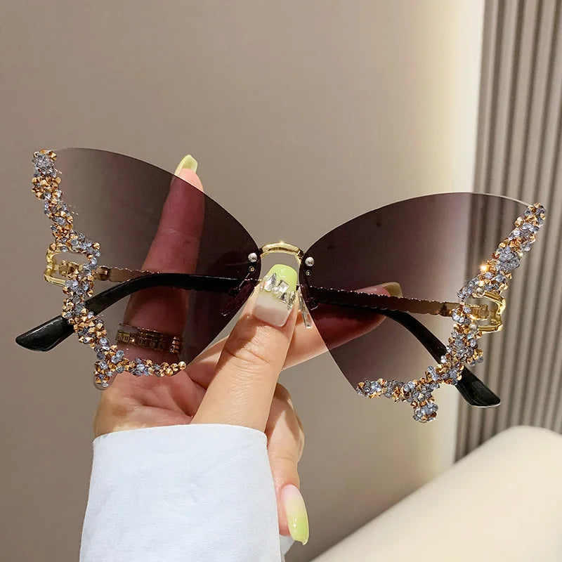 Elbru Luxury Butterfly Glitter Diamond Sunglasses Accessories