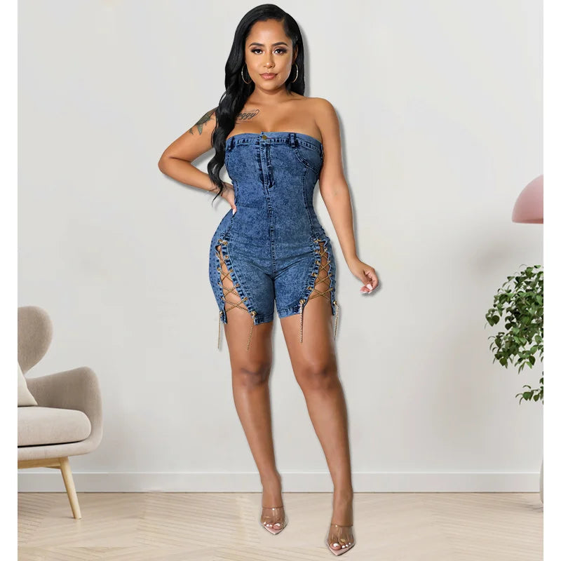 Women Denim Off Shoulder Romper