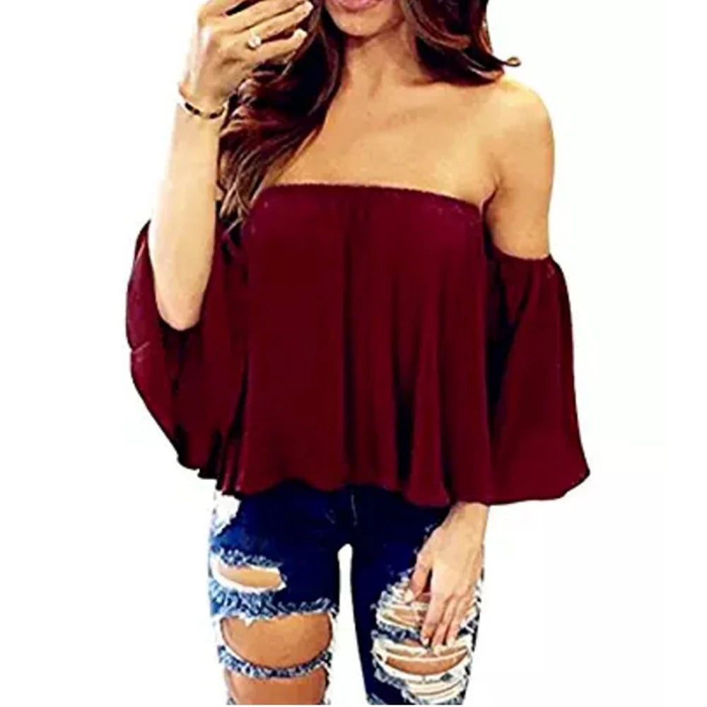 Women Off Shoulder Chiffon  Blouse