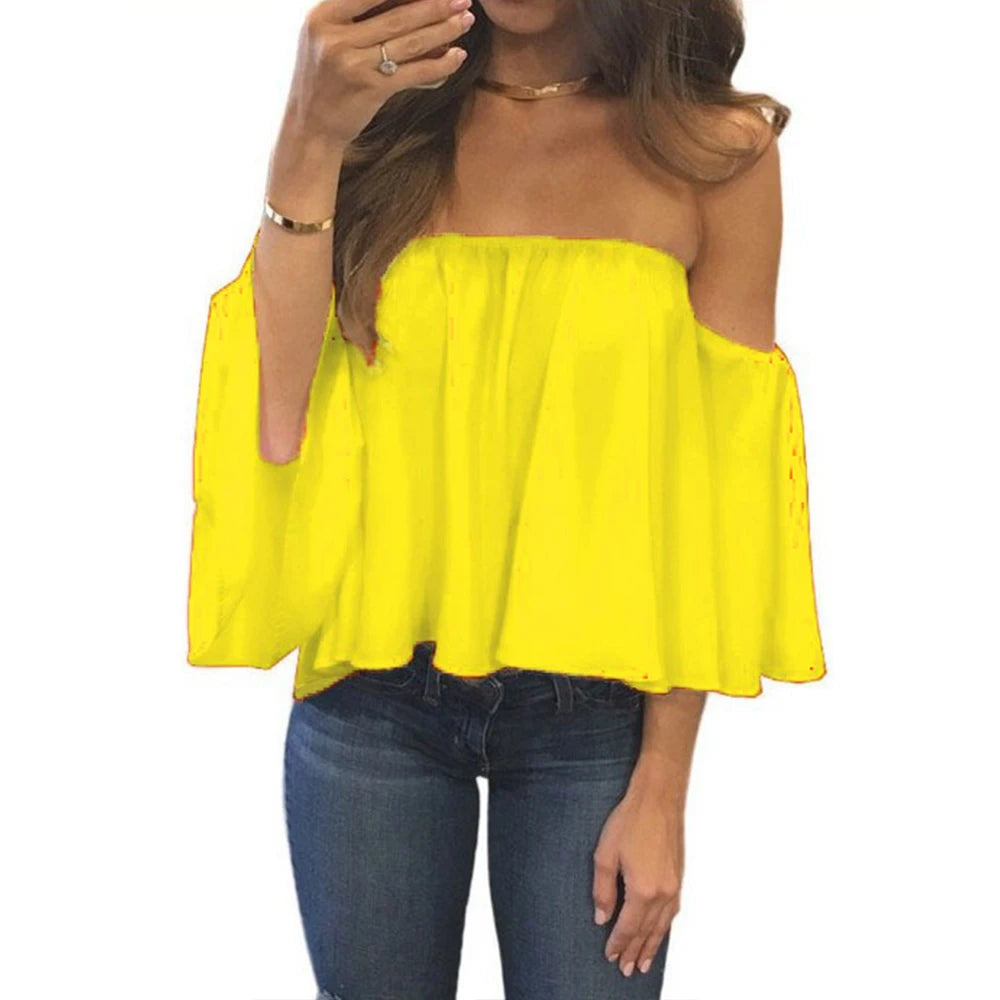 Women Off Shoulder Chiffon  Blouse