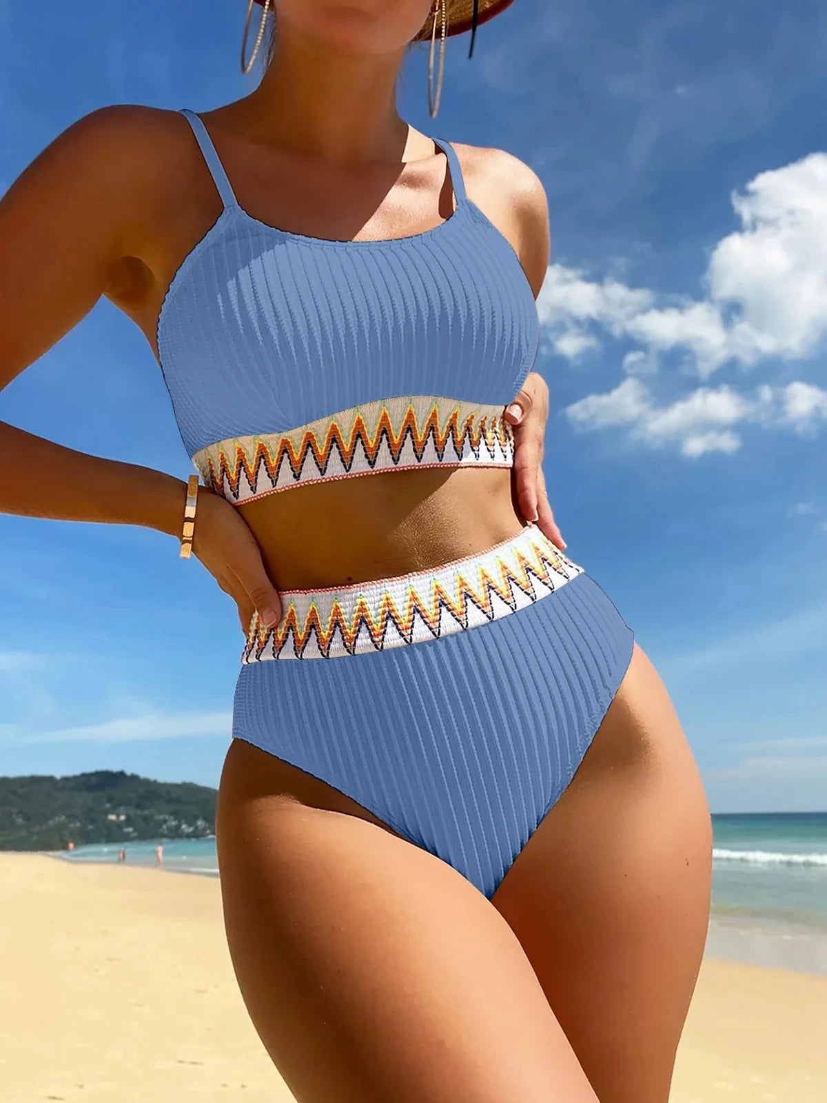 Women Stripe Two Piece Swimwear