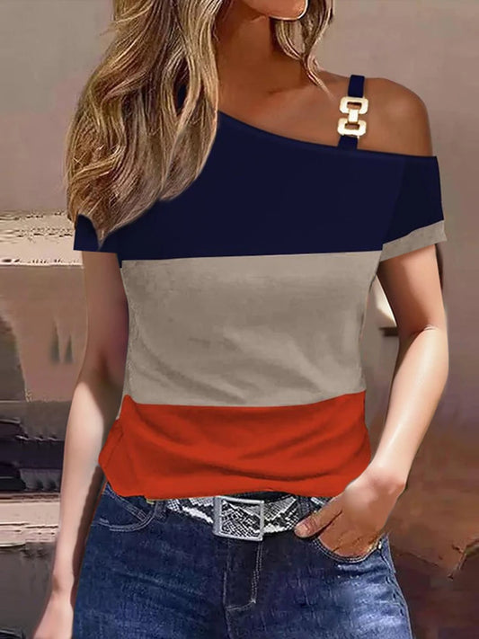 Women One Shoulder Short Sleeve Casual Blouse