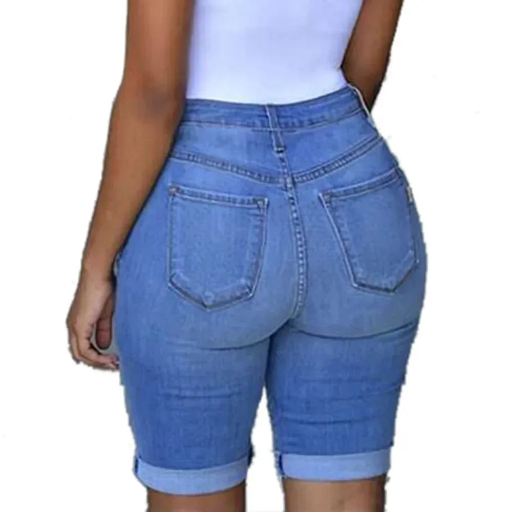 Women Denim Destroyed Hole Shorts