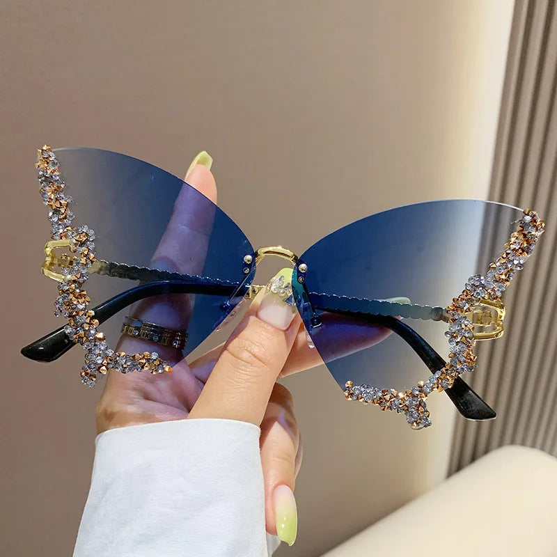 Elbru Luxury Butterfly Glitter Diamond Sunglasses Accessories