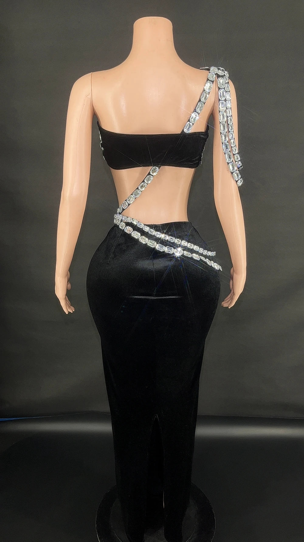 Women Sparkly Diamonds Tube Top Long Skirt Two Piece Set