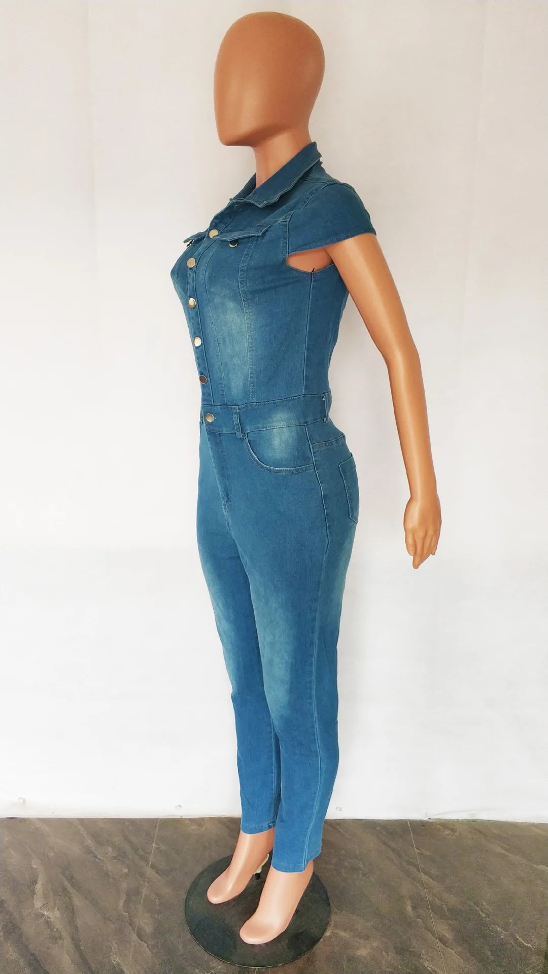 Denim Women Sleeveless Stretch Rompers