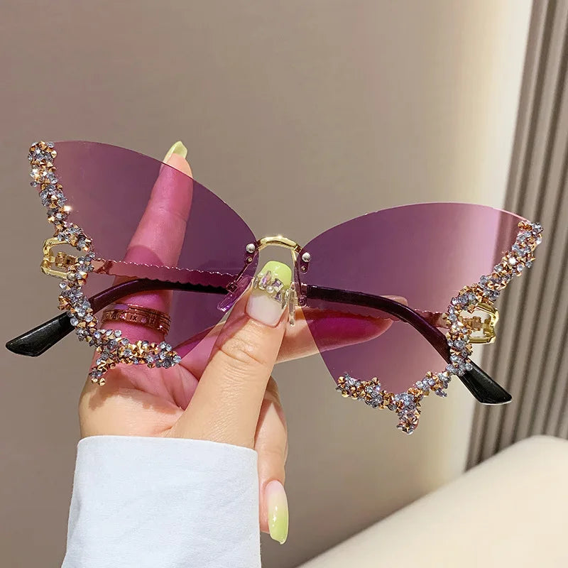 Elbru Luxury Butterfly Glitter Diamond Sunglasses Accessories