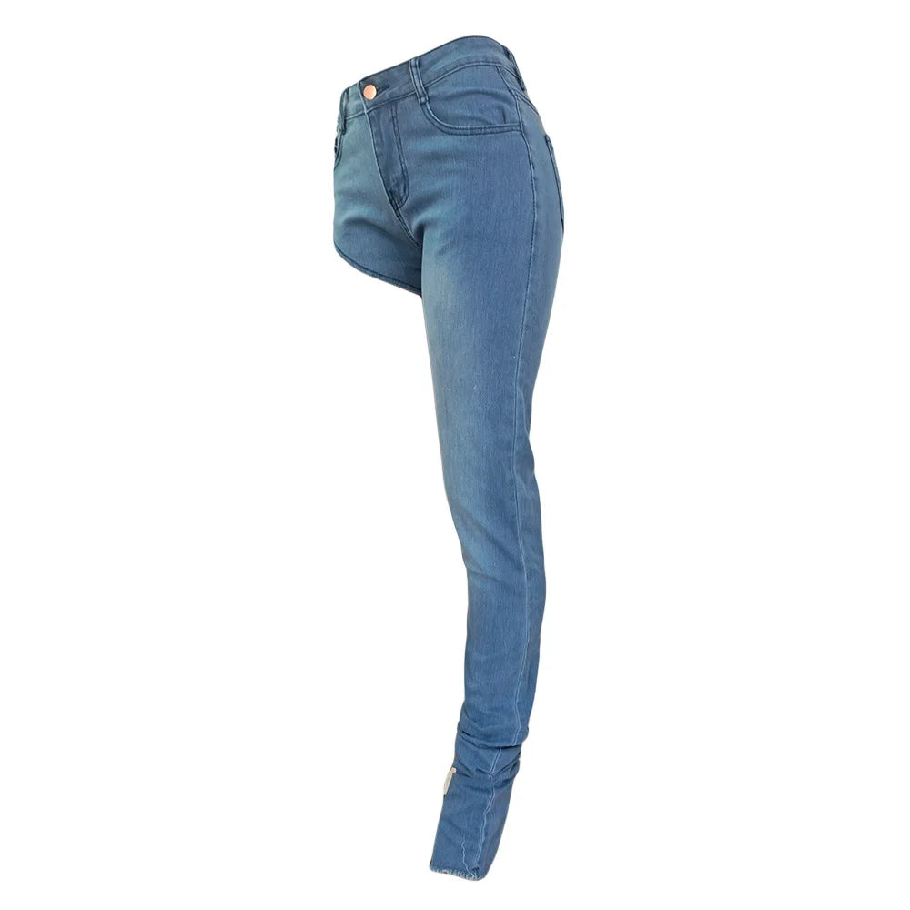 Women One Leg Irregular Jeans