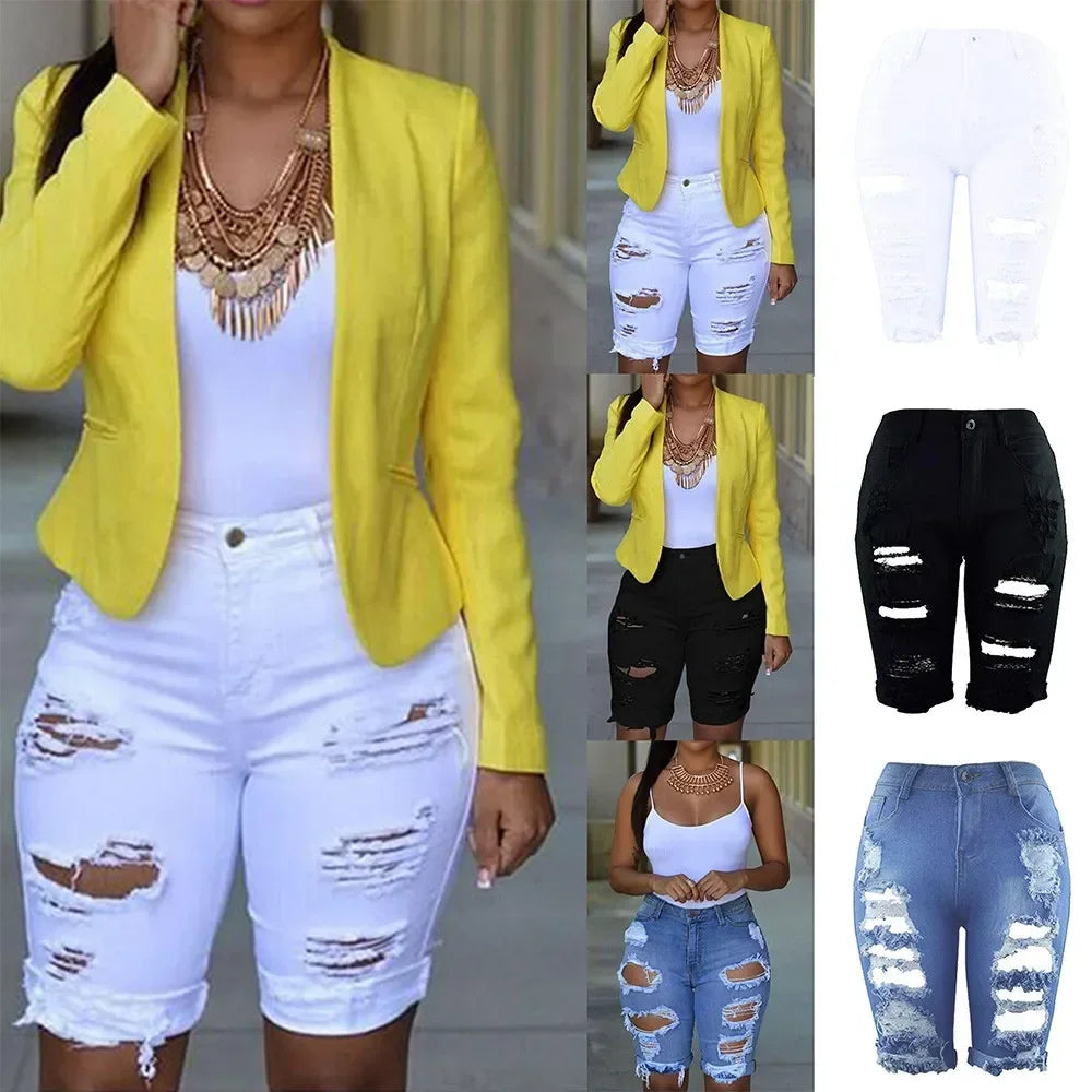 Women Denim Destroyed Hole Shorts