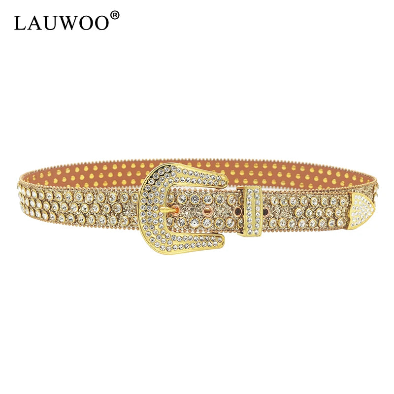 Diamond Rhinestone Crystal Studded Pin Buckle Belts for Women