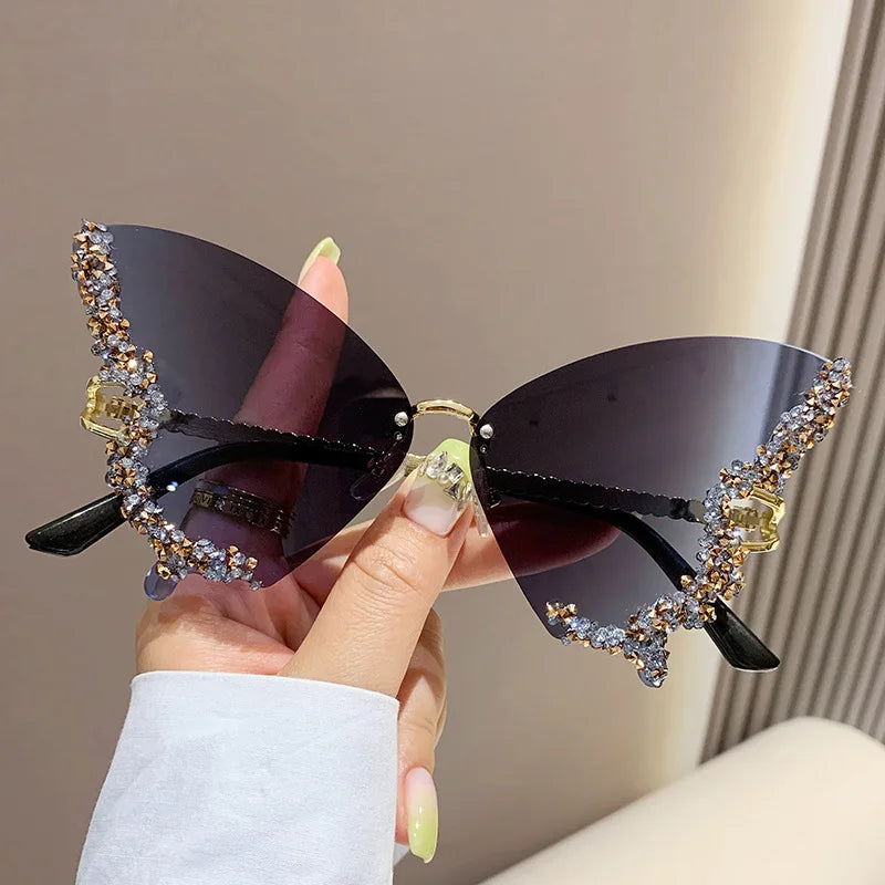 Elbru Luxury Butterfly Glitter Diamond Sunglasses Accessories