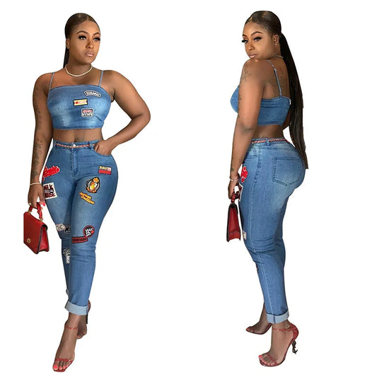 Women 2 Piece Birthday Party Club Sexy Crop Top Set