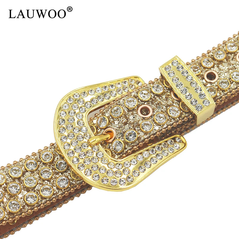 Diamond Rhinestone Crystal Studded Pin Buckle Belts for Women