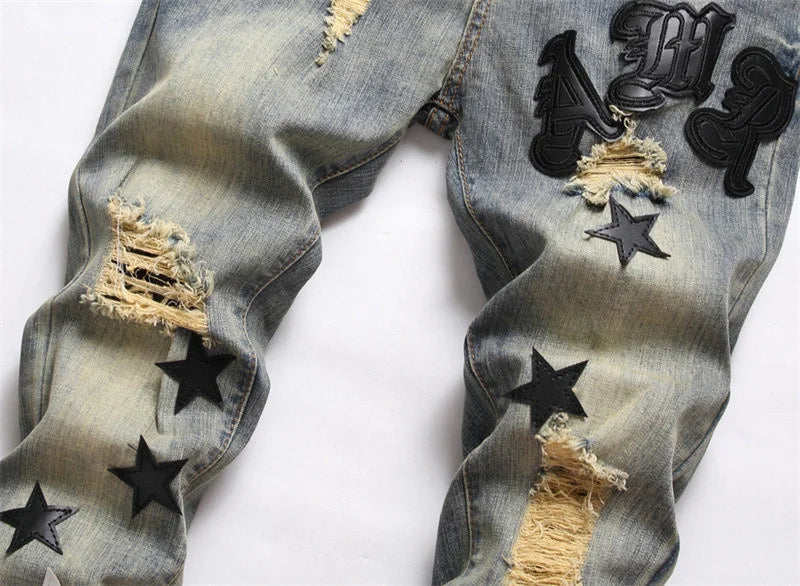 Men Star Pattern Jeans