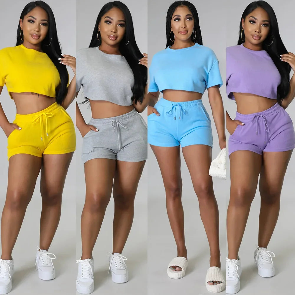 Women Custom Crop Top T-shirt Two Piece Set