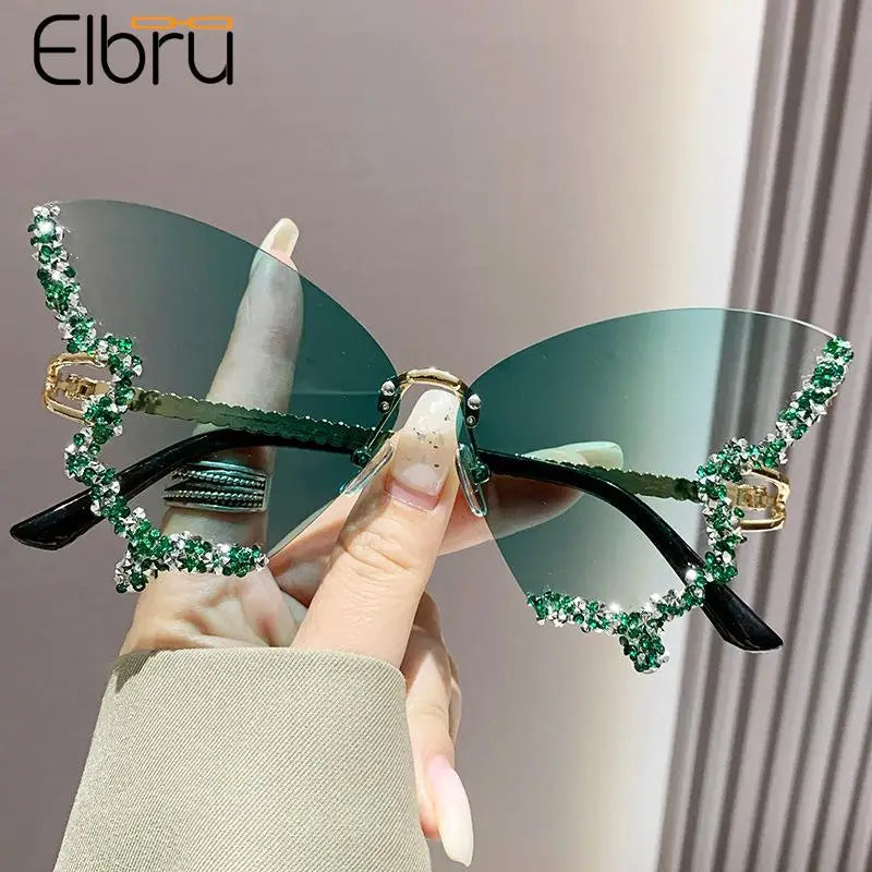 Elbru Luxury Butterfly Glitter Diamond Sunglasses Accessories