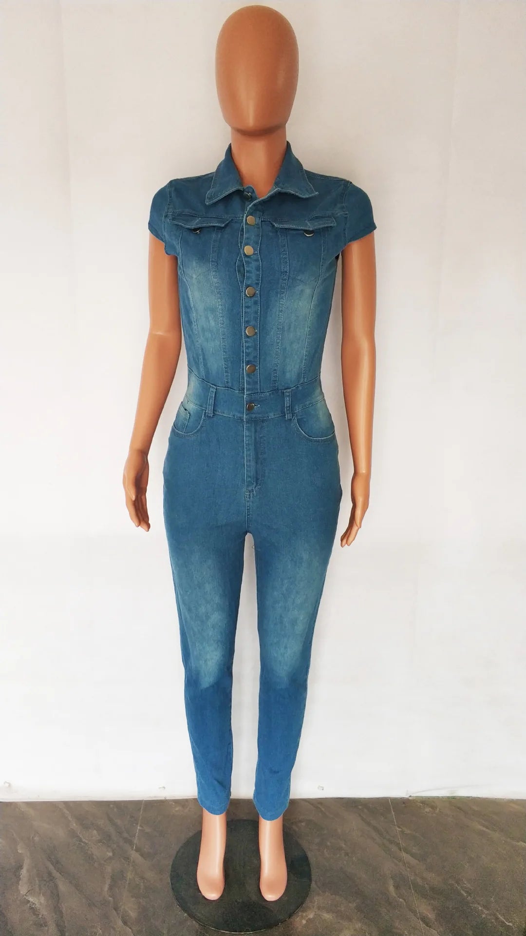 Denim Women Sleeveless Stretch Rompers