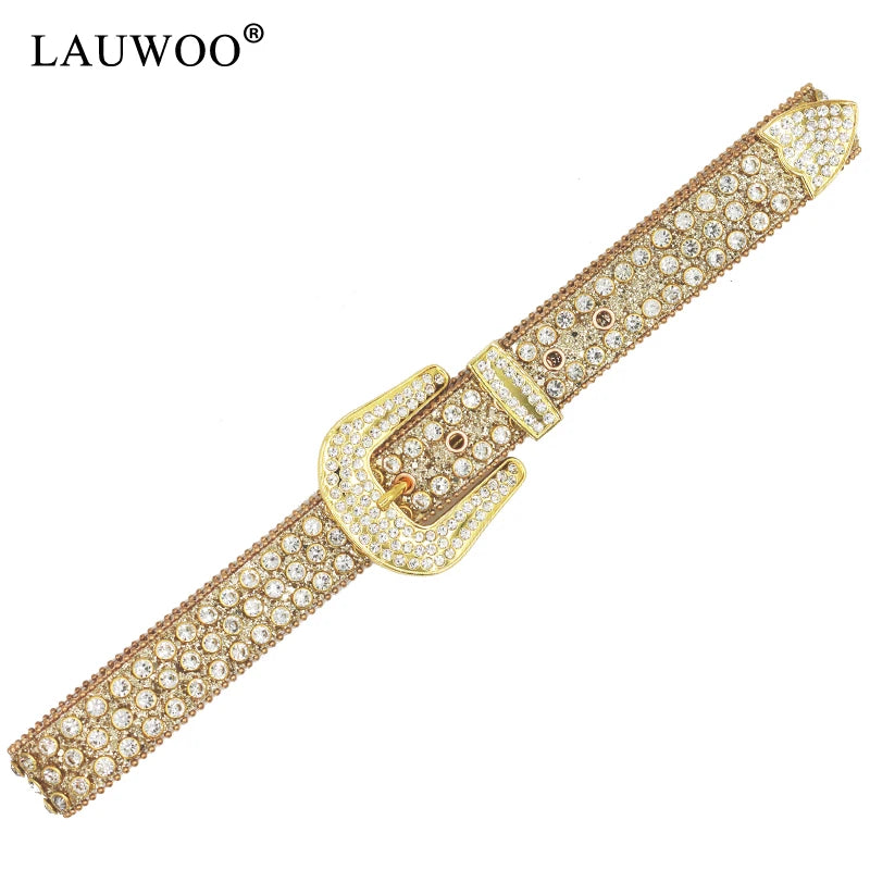 Diamond Rhinestone Crystal Studded Pin Buckle Belts for Women