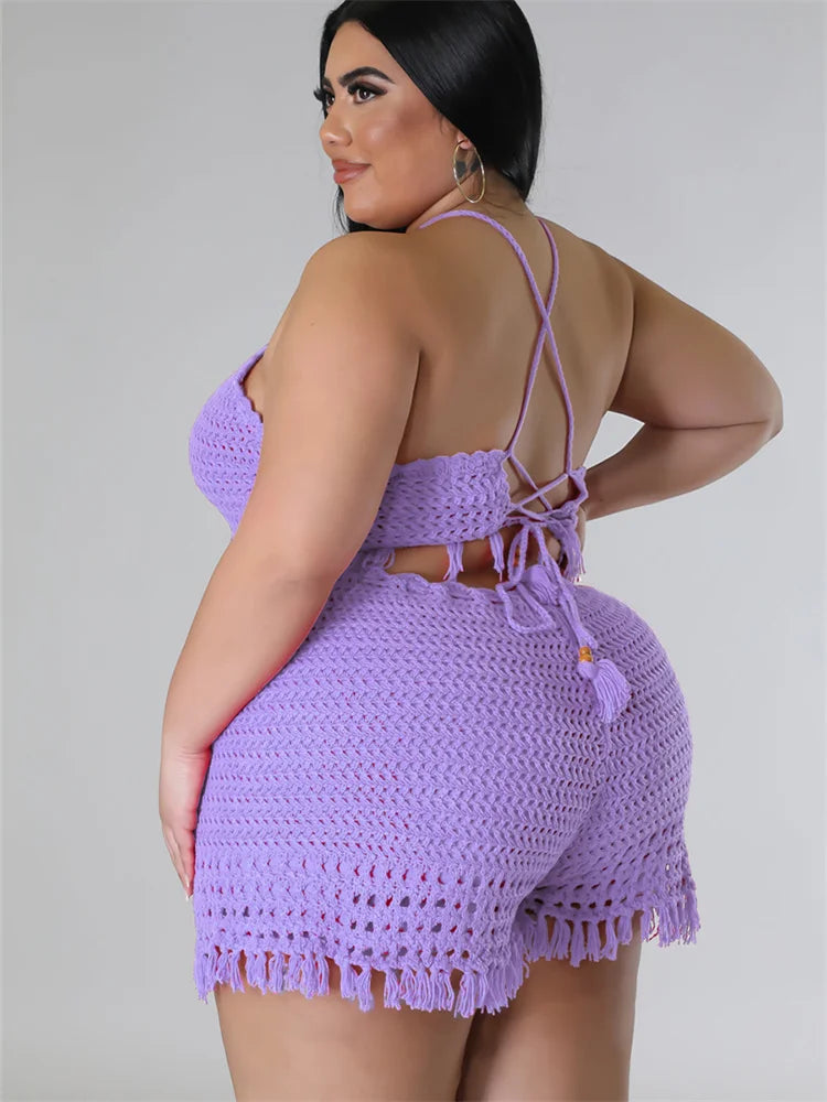 Plus Size Women Crop Top and Shorts Set