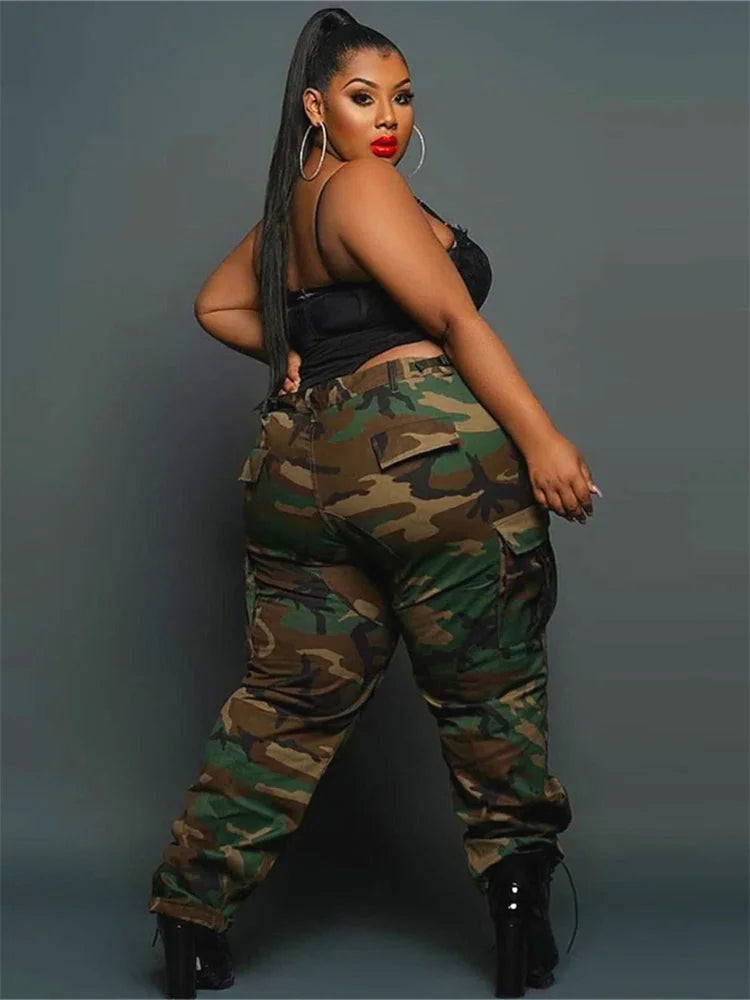 Women Plus Size Camouflage Cargo Joggers