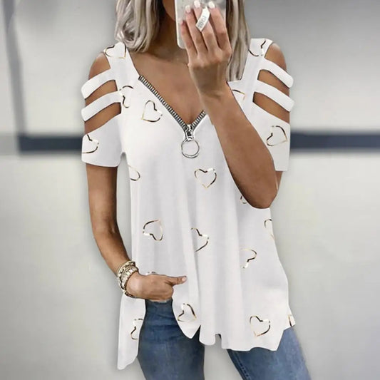 Women V Neck Low-cut Hollow Out Blouse