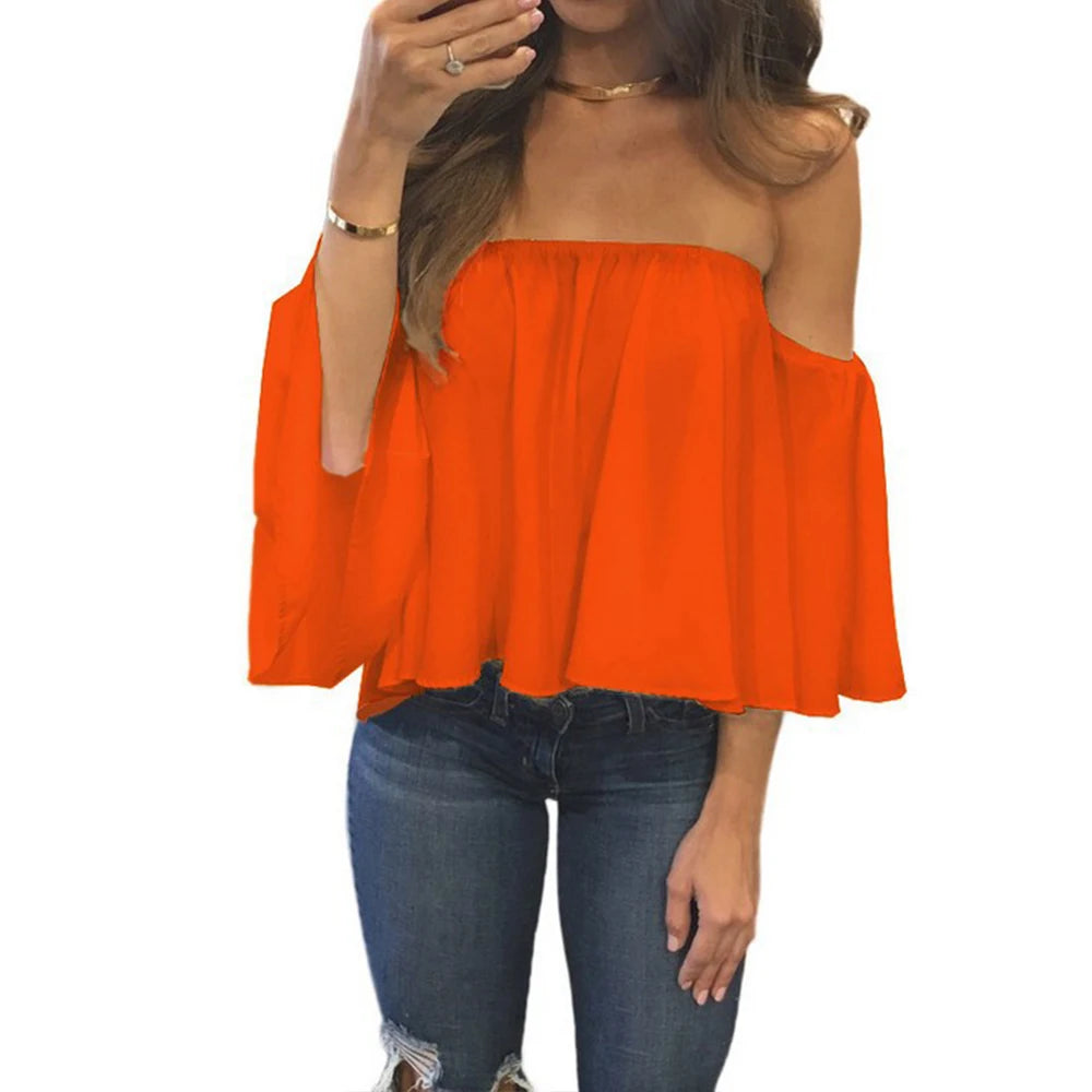 Women Off Shoulder Chiffon  Blouse