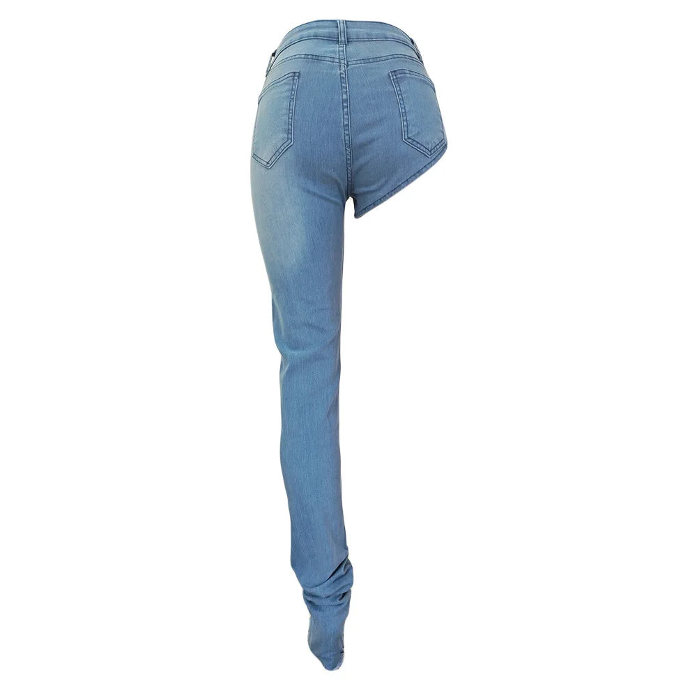 Women One Leg Irregular Jeans