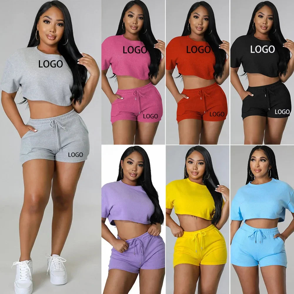 Women Custom Crop Top T-shirt Two Piece Set