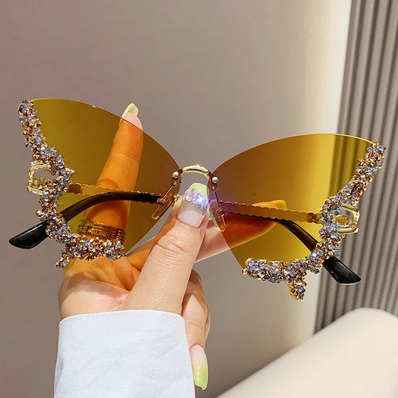 Elbru Luxury Butterfly Glitter Diamond Sunglasses Accessories