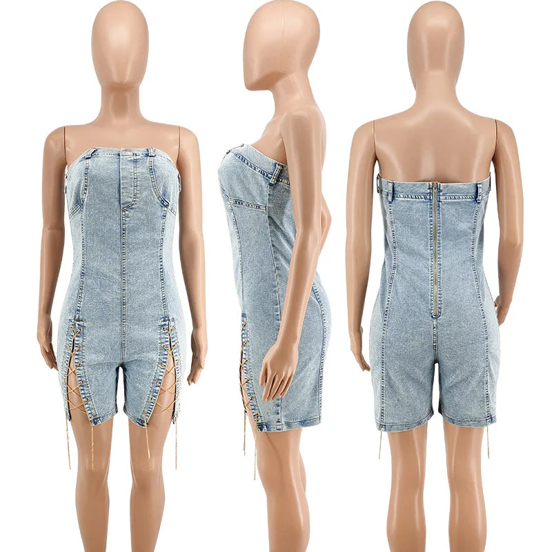 Women Denim Off Shoulder Romper