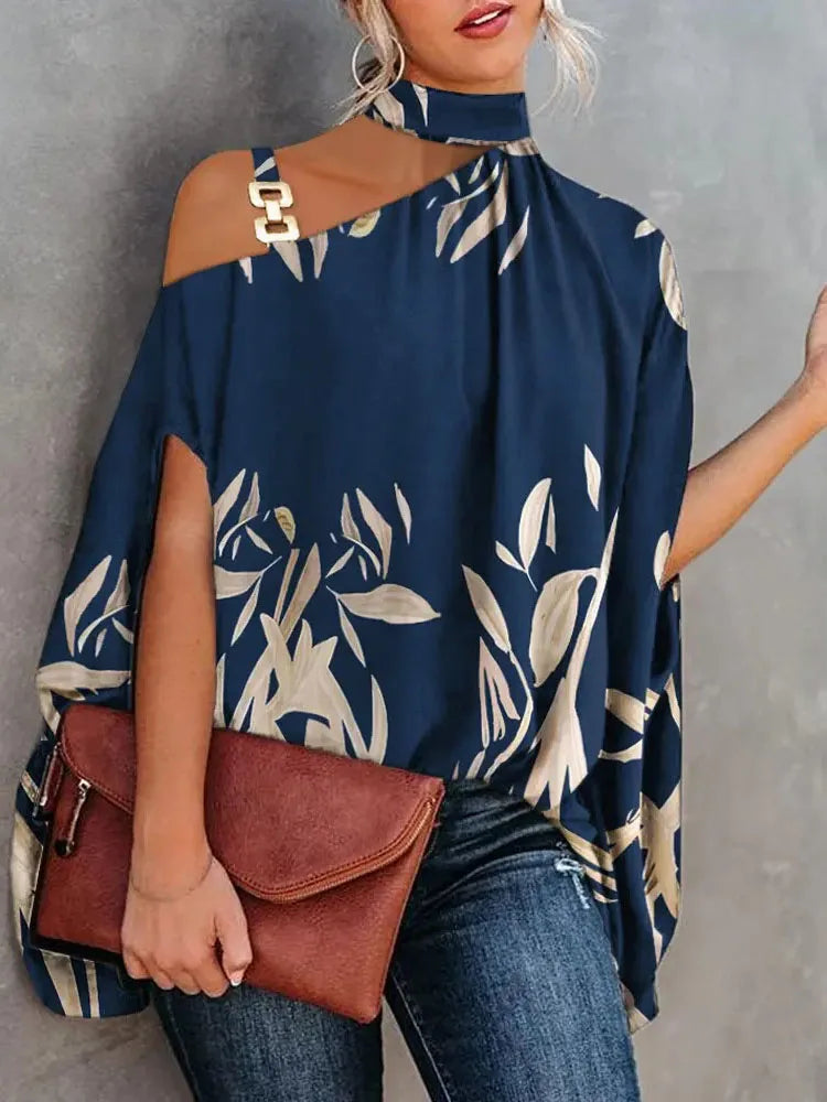 Women Slant Neck Off Shoulder Loose Shirt