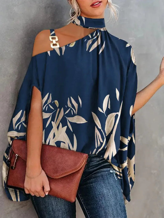 Women Slant Neck Off Shoulder Loose Shirt