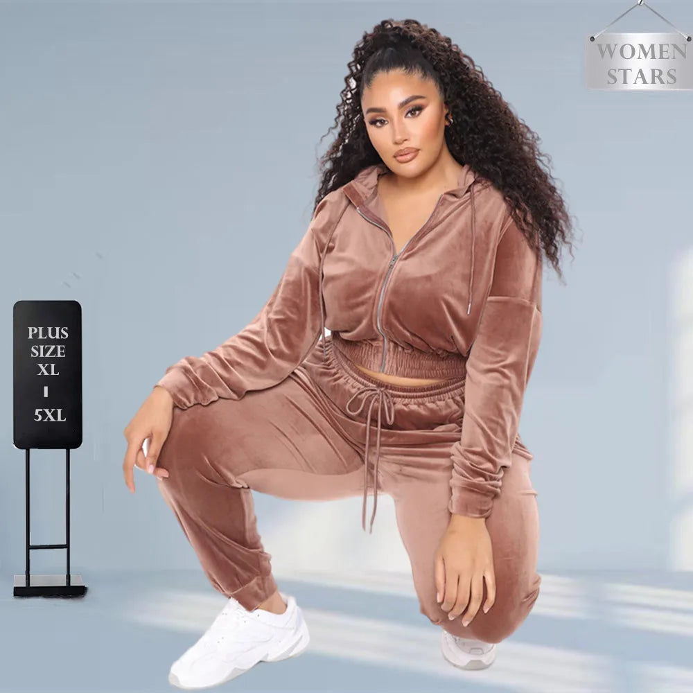 Women Plus Size 3 Piece Velvet Suit