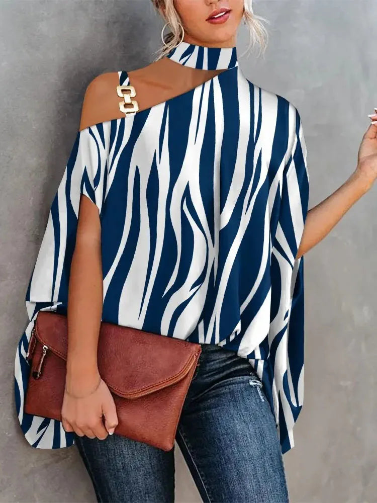 Women Slant Neck Off Shoulder Loose Shirt