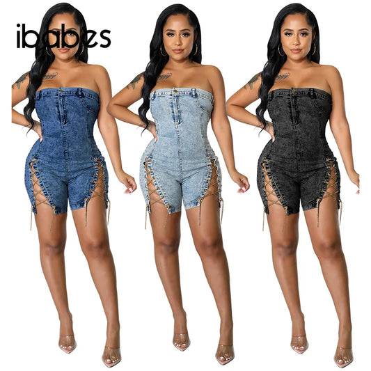 Women Denim Off Shoulder Romper