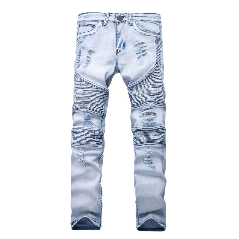 Men Elastic Slim-Fit Jeans with Holes