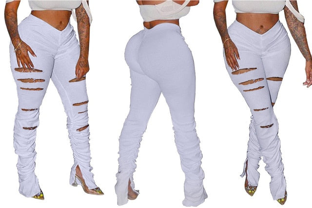 Distressed Women Flare Pants Joggers