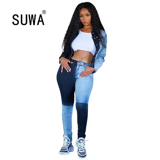 Women High Waist Stacked Denim Pants