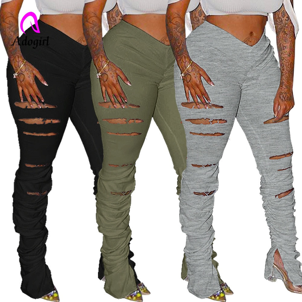 Distressed Women Flare Pants Joggers