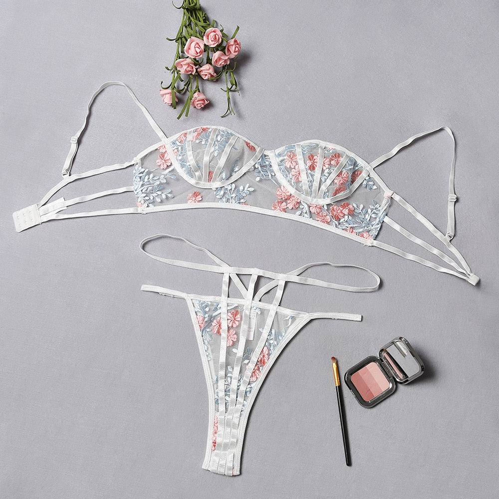 Ellolace Sexy Lingerie Set Women Floral Embroidery
