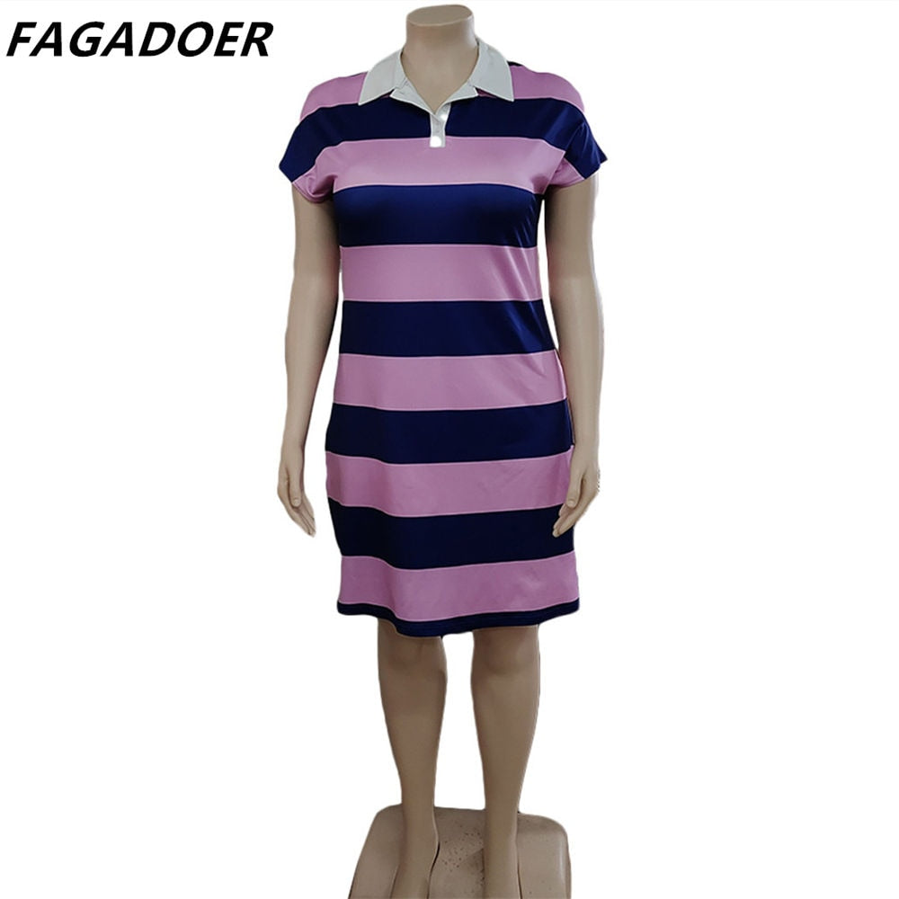 Women  Casual Stripe Print Mini Dress Plus Size