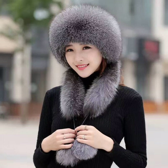 Women Fox Fur Hat Scarf