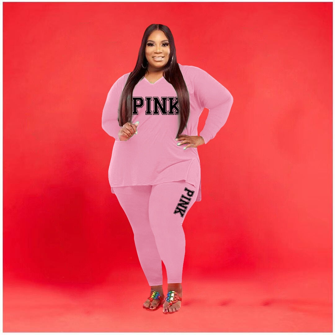Pink Plus size Women Two Piece Set
